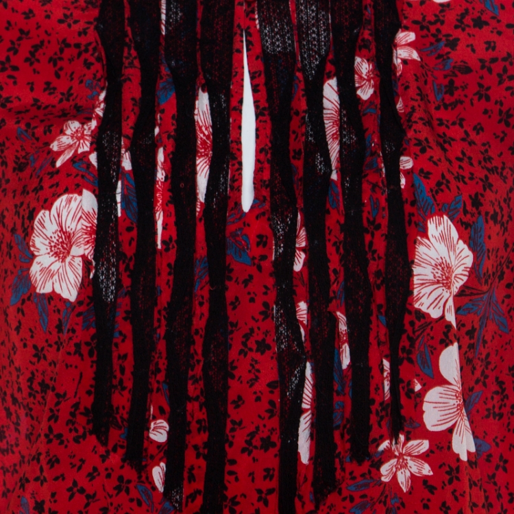 Pre Owned Zadig and Voltaire Red Floral Print Silk Remus Long Pensees Dress XS
