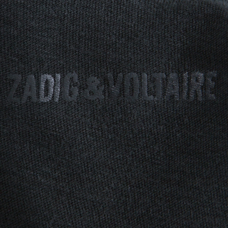 Pre Owned Zadig and Voltaire Grey Lightening Cut Out Cotton Story Fishnet T-Shirt L