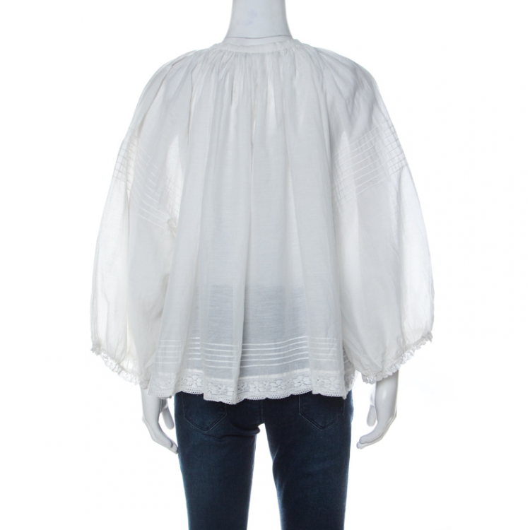 Pre Owned Zadig and Voltaire White Cotton Blend Lace Trim Trone Deluxe Blouse XS