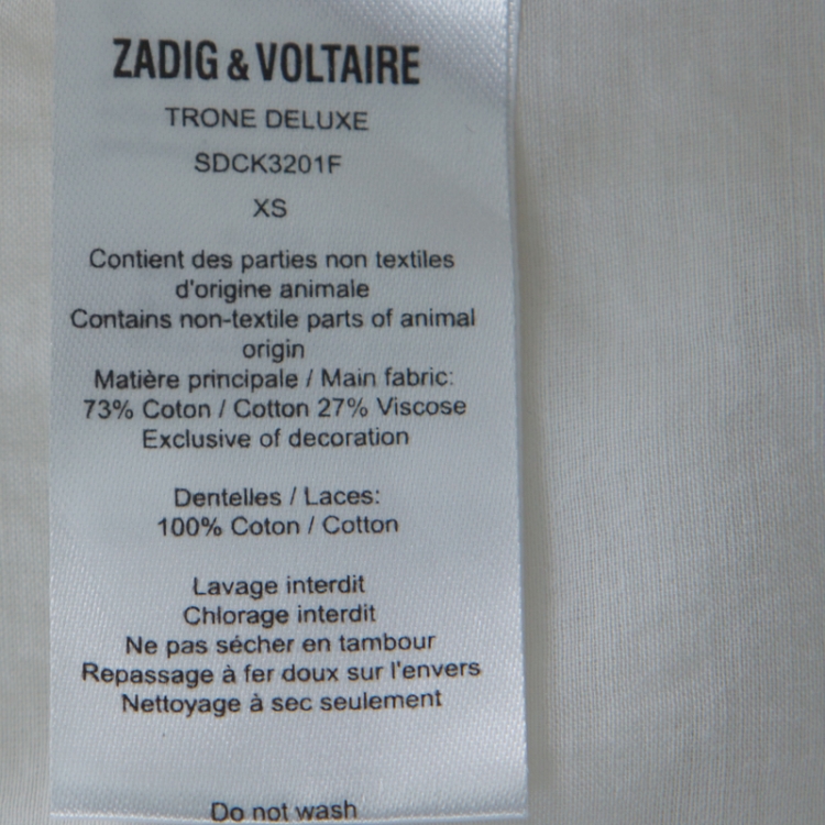 Pre Owned Zadig and Voltaire White Cotton Blend Lace Trim Trone Deluxe Blouse XS