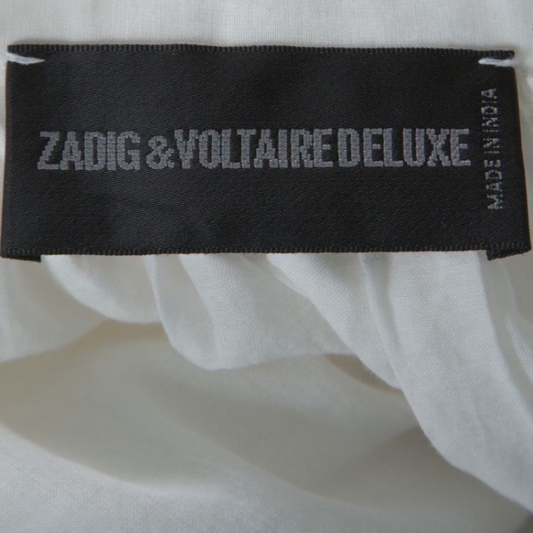 Pre Owned Zadig and Voltaire White Cotton Blend Lace Trim Trone Deluxe Blouse XS