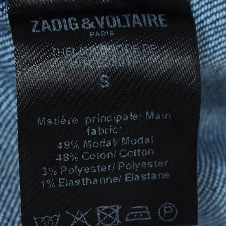 Pre Owned Zadig & Voltaire Deluxe Blue Embroidered Love Now Denim Shirt S