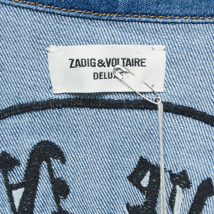 Pre Owned Zadig & Voltaire Deluxe Blue Embroidered Love Now Denim Shirt S