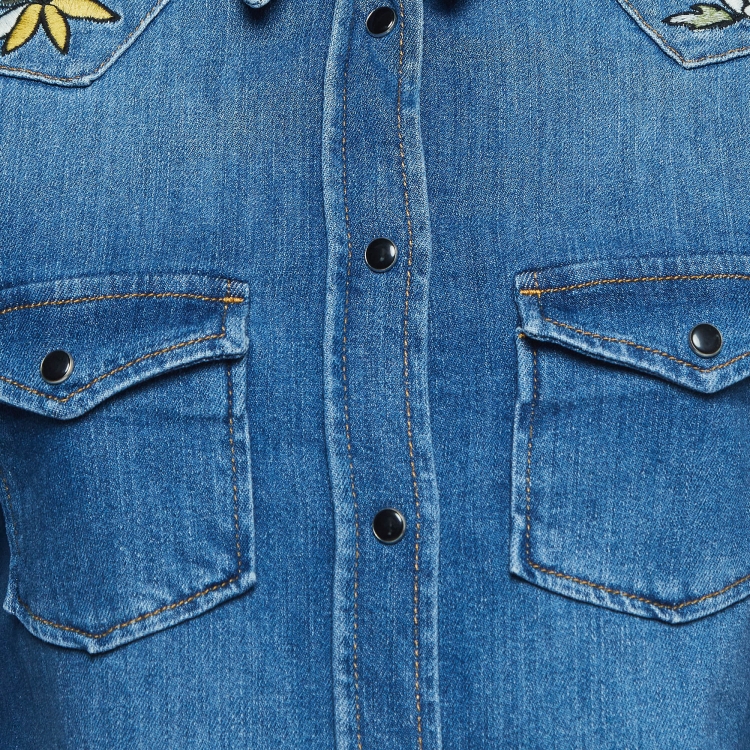 Pre Owned Zadig & Voltaire Deluxe Blue Embroidered Love Now Denim Shirt S