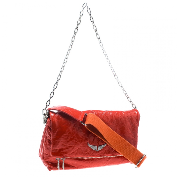 Pre Owned Zadig and Voltaire Creased Patent Leather Large Rock Clutch