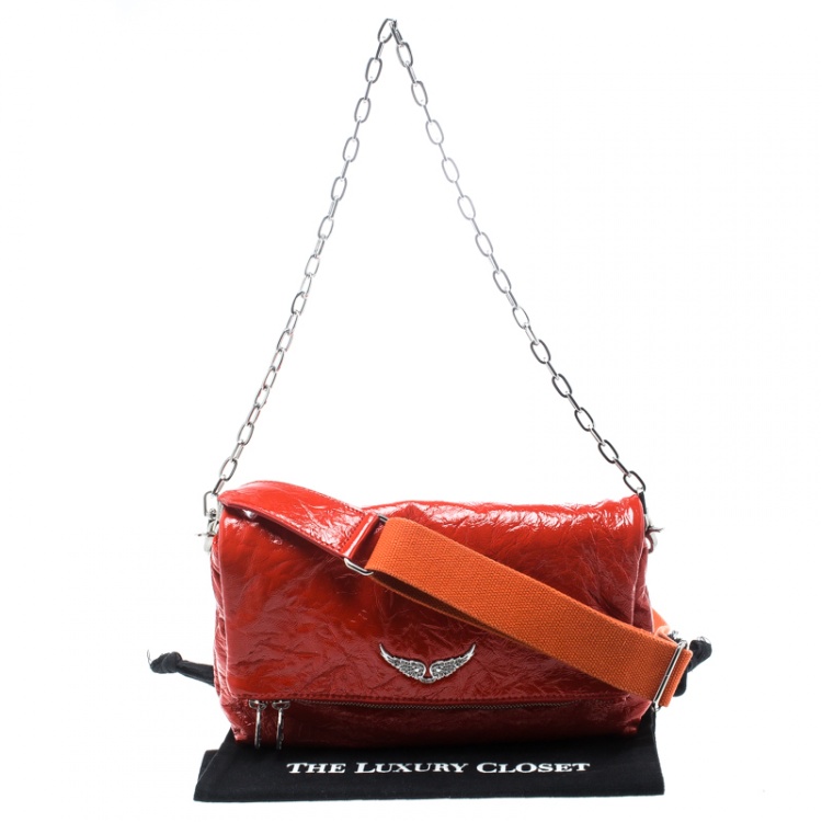 Pre Owned Zadig and Voltaire Creased Patent Leather Large Rock Clutch