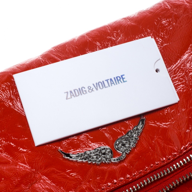 Pre Owned Zadig and Voltaire Creased Patent Leather Large Rock Clutch