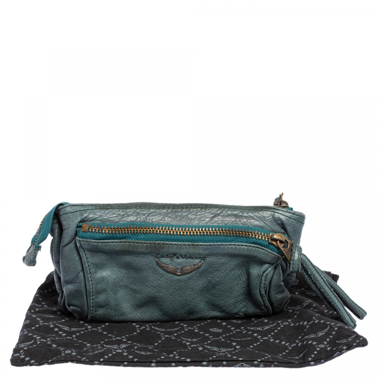 Pre Owned Zadig and Voltaire Teal Leather Wristlet Clutch