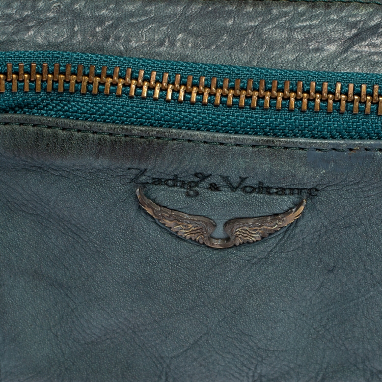 Pre Owned Zadig and Voltaire Teal Leather Wristlet Clutch