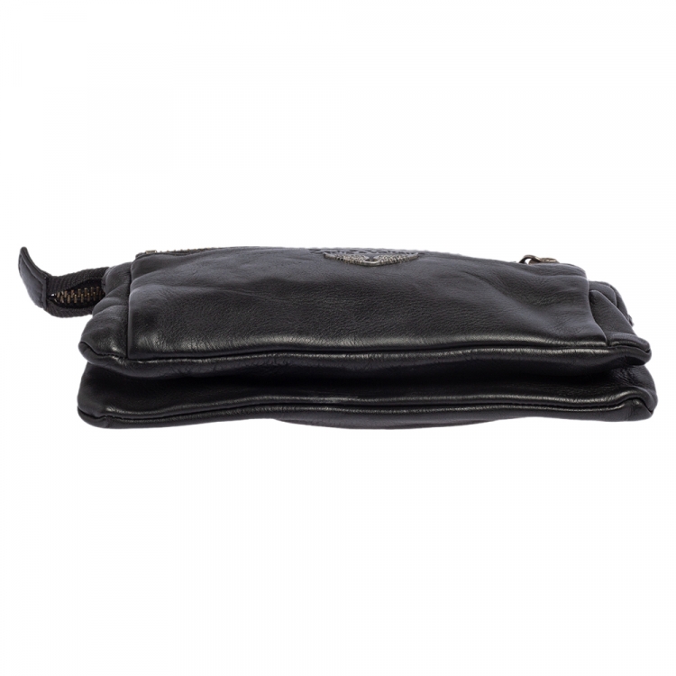Pre Owned Zadig & Voltaire Black Leather Studded Wristlet Clutch