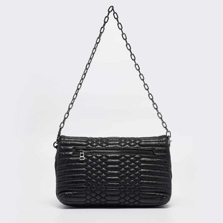 Pre Owned Zadig & Voltaire Black Matelassé Leather Rocky Shoulder Bag