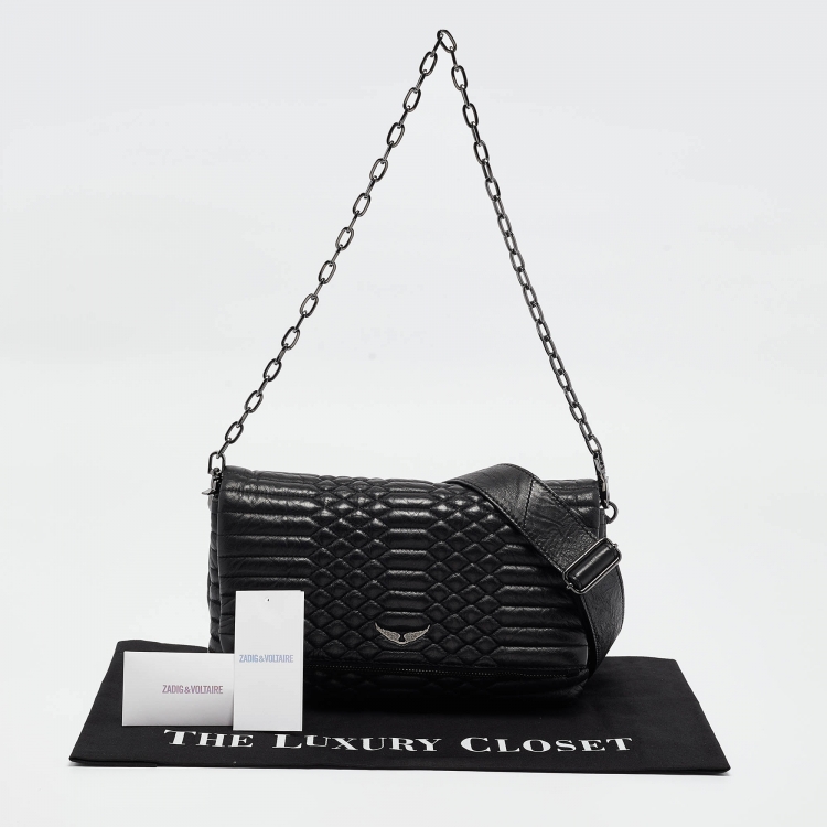 Pre Owned Zadig & Voltaire Black Matelassé Leather Rocky Shoulder Bag