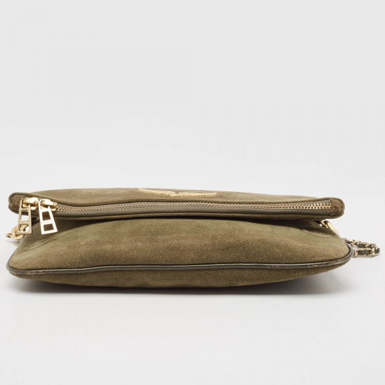 Pre Owned Zadig & Voltaire Olive Green Suede Rock Foldover Crossbody Bag