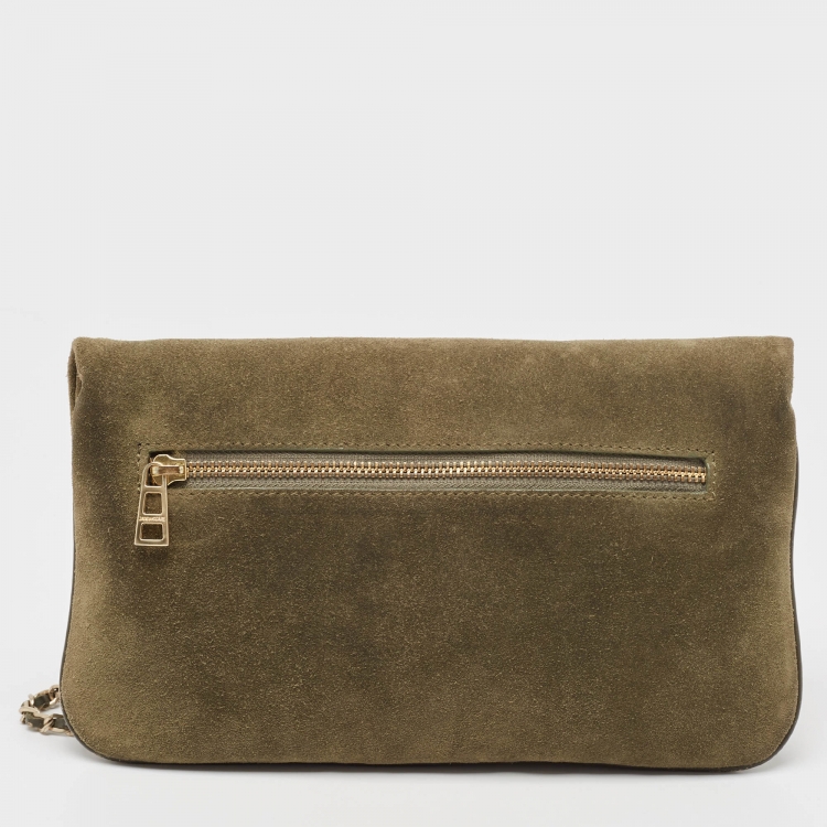 Pre Owned Zadig & Voltaire Olive Green Suede Rock Foldover Crossbody Bag