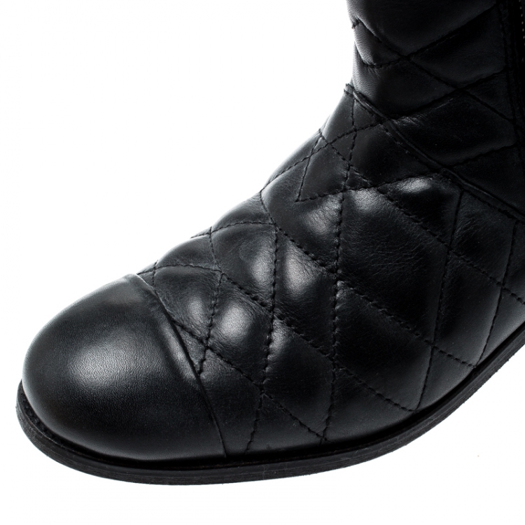 Pre Owned Zadig and Voltaire Black Quilted Leather Presets Biker Ankle Boots Size 39