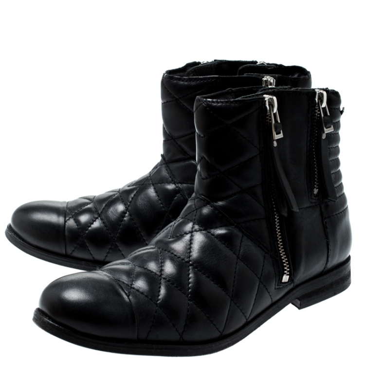 Pre Owned Zadig and Voltaire Black Quilted Leather Presets Biker Ankle Boots Size 39