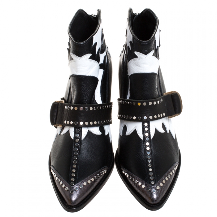 Pre Owned Zadig and Voltaire Black/White Leather Cara Ankle Boots Size 40