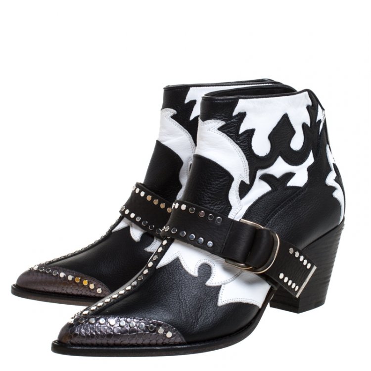 Pre Owned Zadig and Voltaire Black/White Leather Cara Ankle Boots Size 40