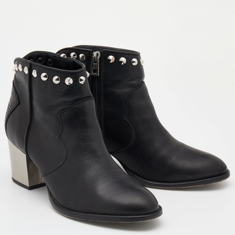 Pre Owned Zadig & Voltaire Black Leather Studded Molly Ankle Boots Size 38