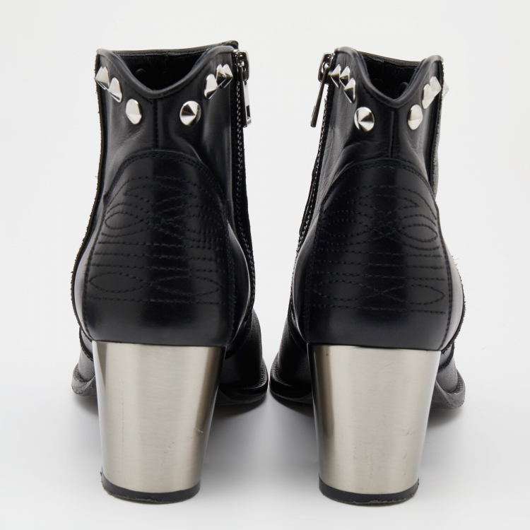 Pre Owned Zadig & Voltaire Black Leather Studded Molly Ankle Boots Size 38