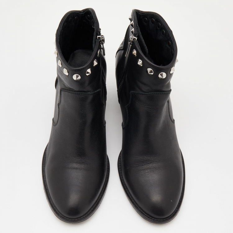 Pre Owned Zadig & Voltaire Black Leather Studded Molly Ankle Boots Size 38