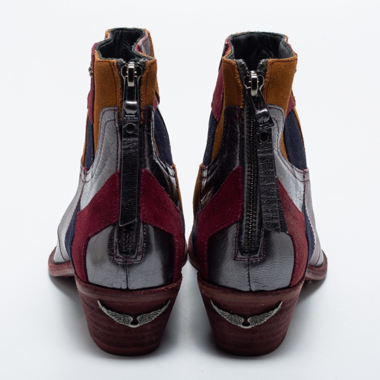 Pre Owned Zadig & Voltaire Multicolor Suede and Leather Ankle Boots Size 38