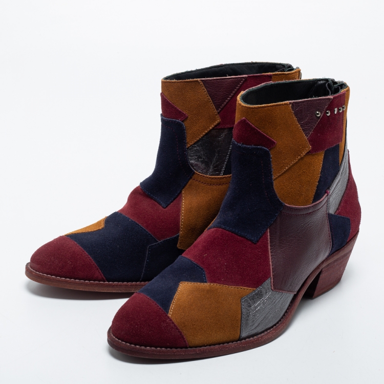 Pre Owned Zadig & Voltaire Multicolor Suede and Leather Ankle Boots Size 38