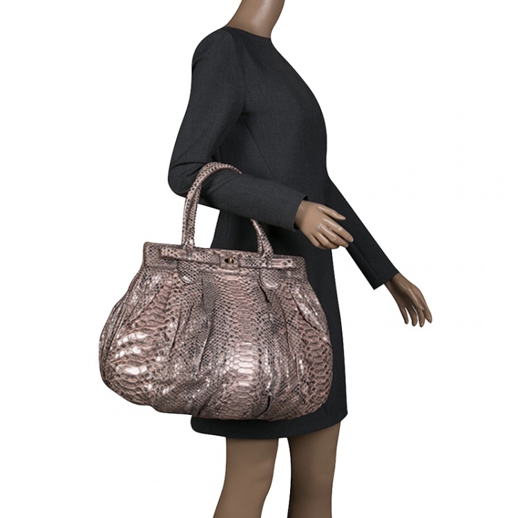 Pre Owned Zagliani Blush Pink Python Puffy Tote