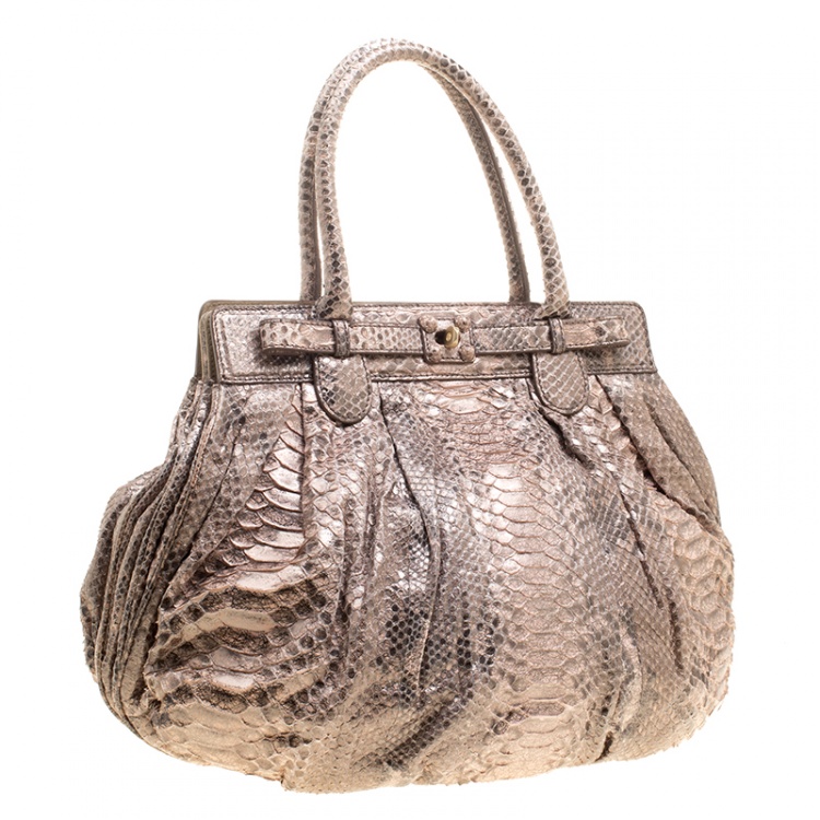 Pre Owned Zagliani Blush Pink Python Puffy Tote