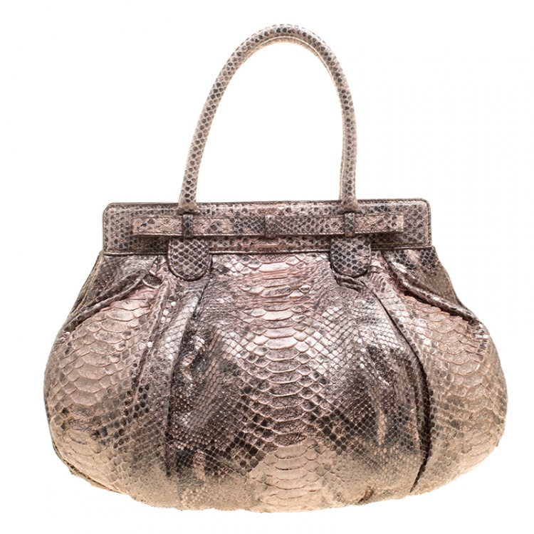 Pre Owned Zagliani Blush Pink Python Puffy Tote