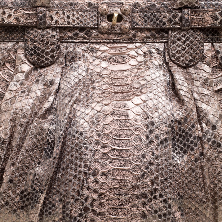 Pre Owned Zagliani Blush Pink Python Puffy Tote