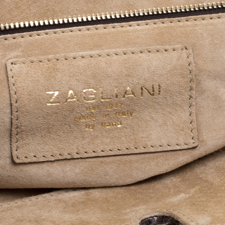 Pre Owned Zagliani Blush Pink Python Puffy Tote
