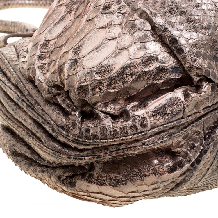 Pre Owned Zagliani Blush Pink Python Puffy Tote