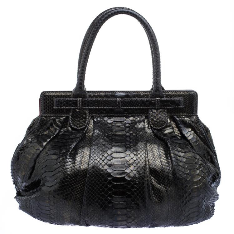 Pre Owned Zagliani Metallic Black/Gold Python Puffy Hobo