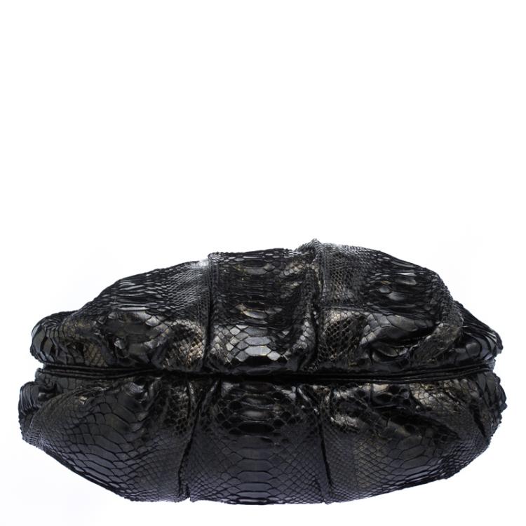 Pre Owned Zagliani Metallic Black/Gold Python Puffy Hobo