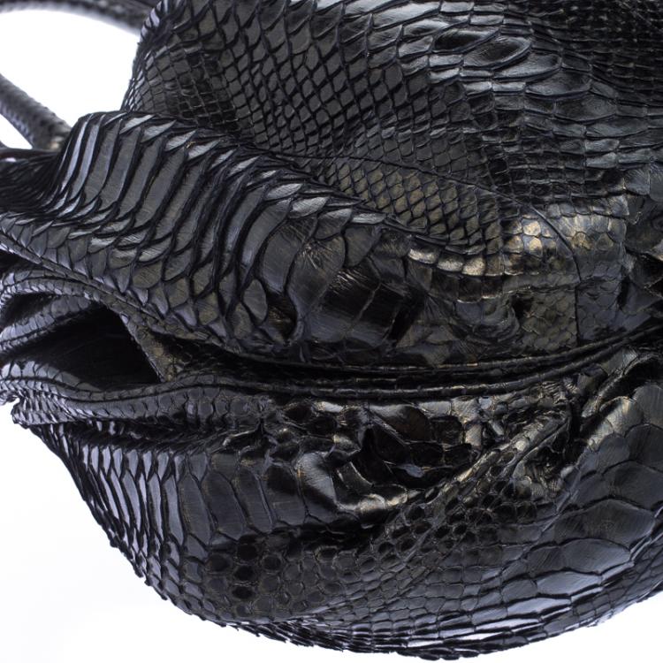 Pre Owned Zagliani Metallic Black/Gold Python Puffy Hobo