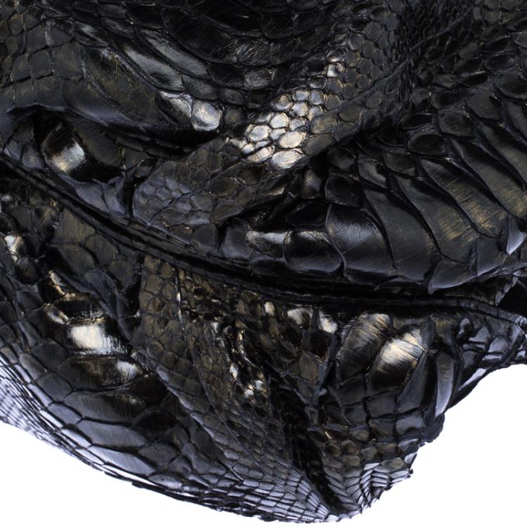 Pre Owned Zagliani Metallic Black/Gold Python Puffy Hobo