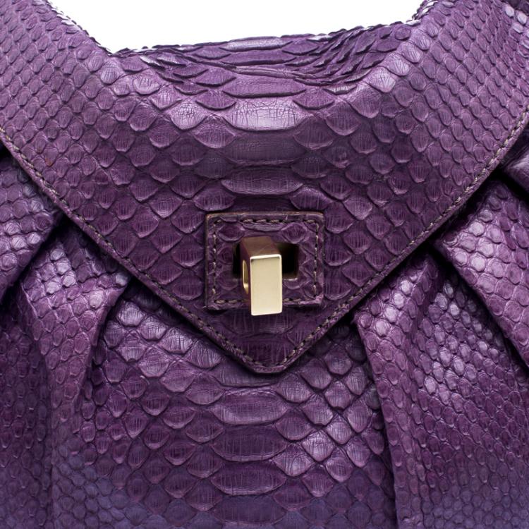 Pre Owned Zagliani Purple Python Envelope Chain Hobo