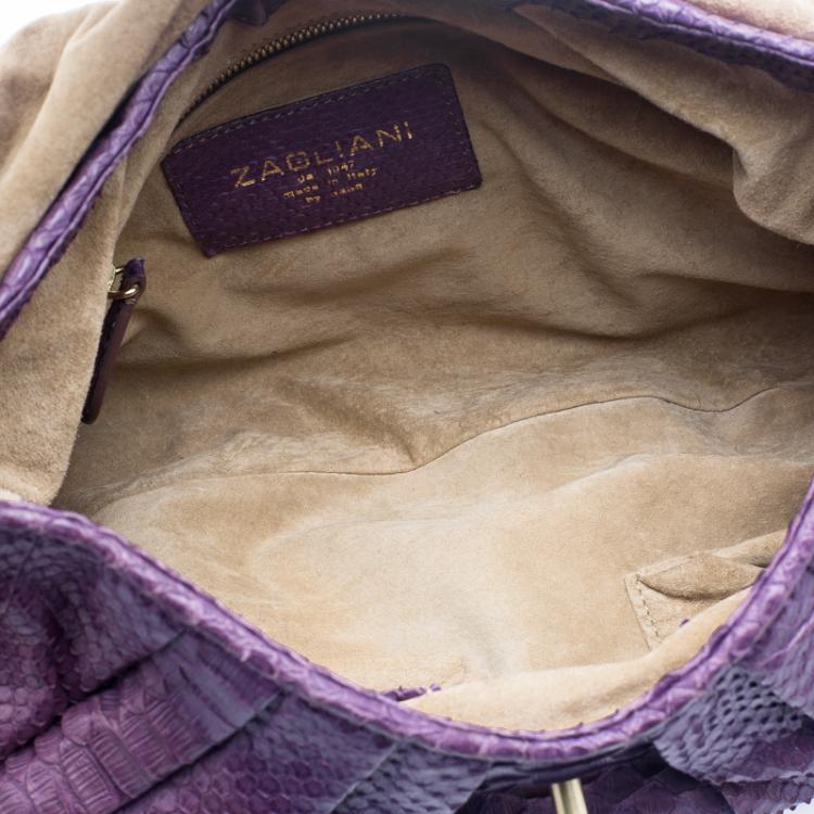 Pre Owned Zagliani Purple Python Envelope Chain Hobo