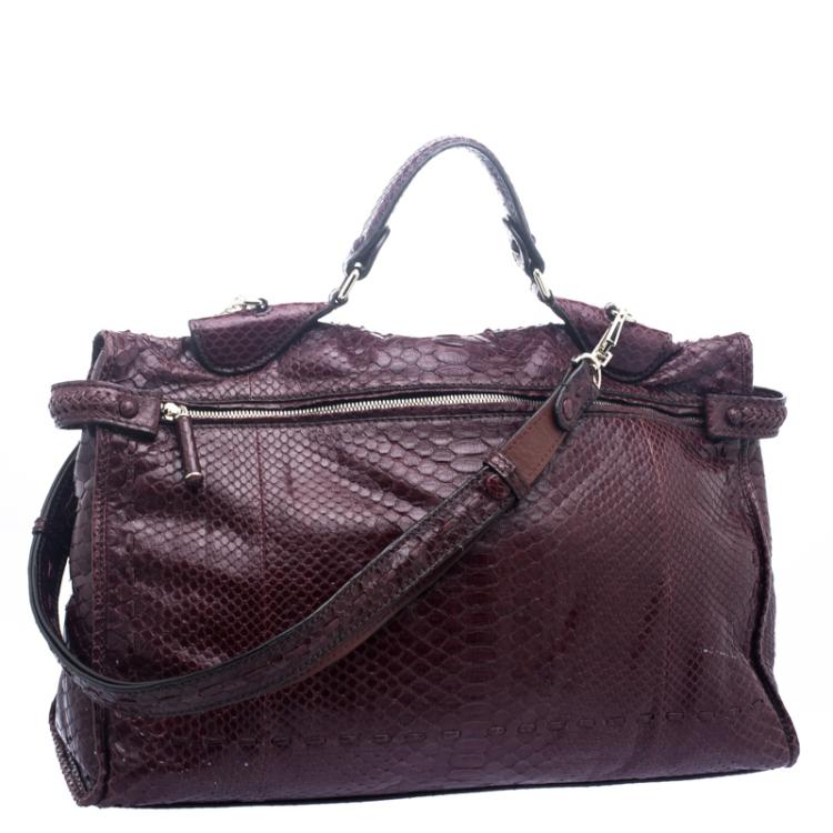 Pre Owned Zagliani Burgundy Python Muna Top Handle Bag