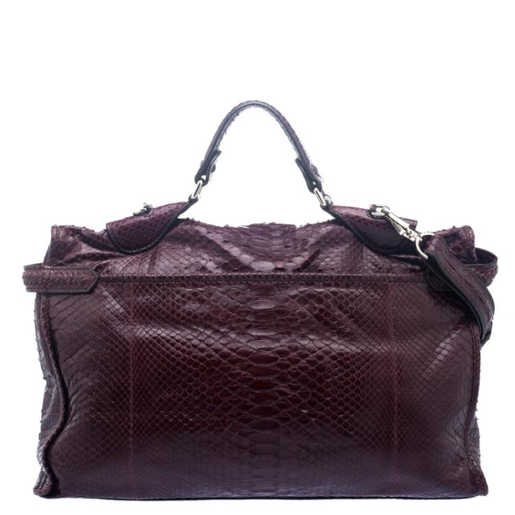 Pre Owned Zagliani Burgundy Python Muna Top Handle Bag