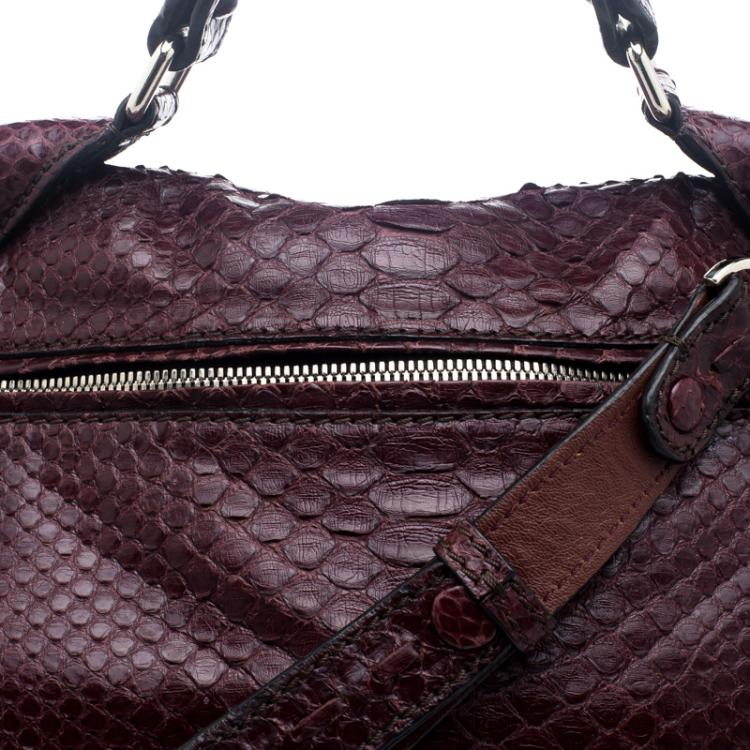 Pre Owned Zagliani Burgundy Python Muna Top Handle Bag