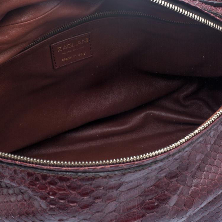 Pre Owned Zagliani Burgundy Python Muna Top Handle Bag