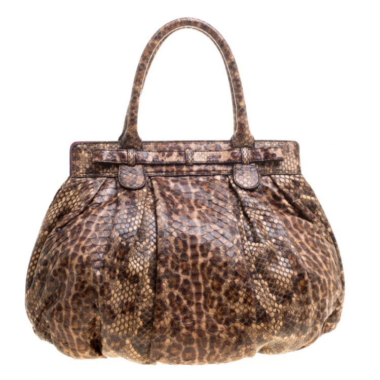 Pre Owned Zagliani Beige Python Puffy Hobo