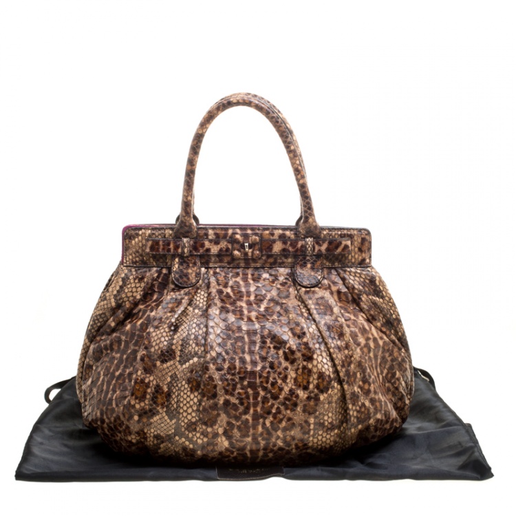 Pre Owned Zagliani Beige Python Puffy Hobo