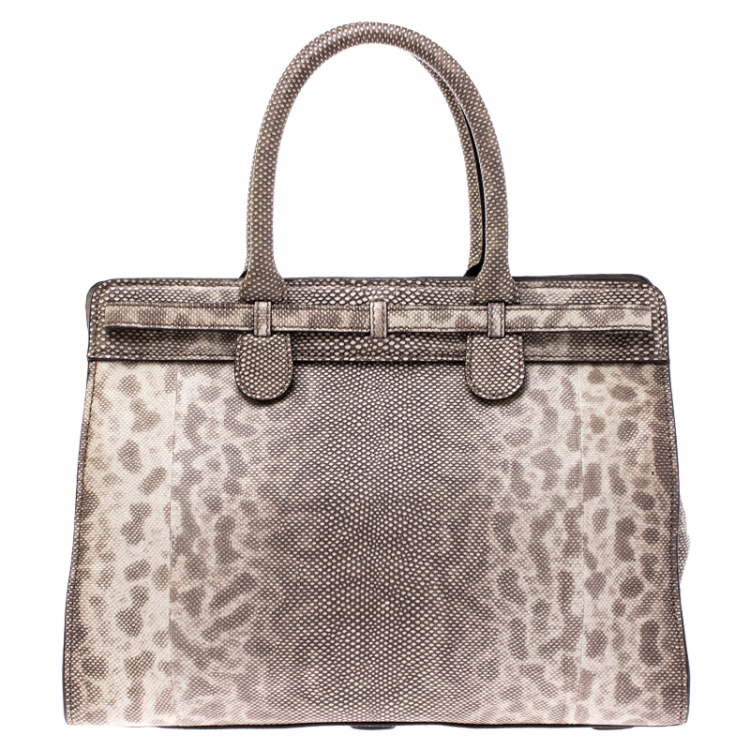 Pre Owned Zagliani Beige/Black Lizard Gatsby Tote