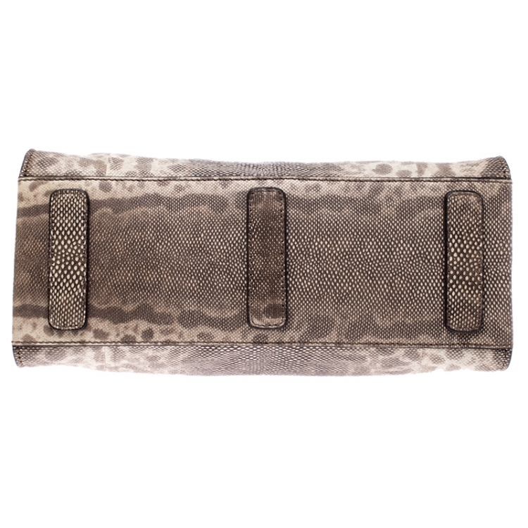 Pre Owned Zagliani Beige/Black Lizard Gatsby Tote