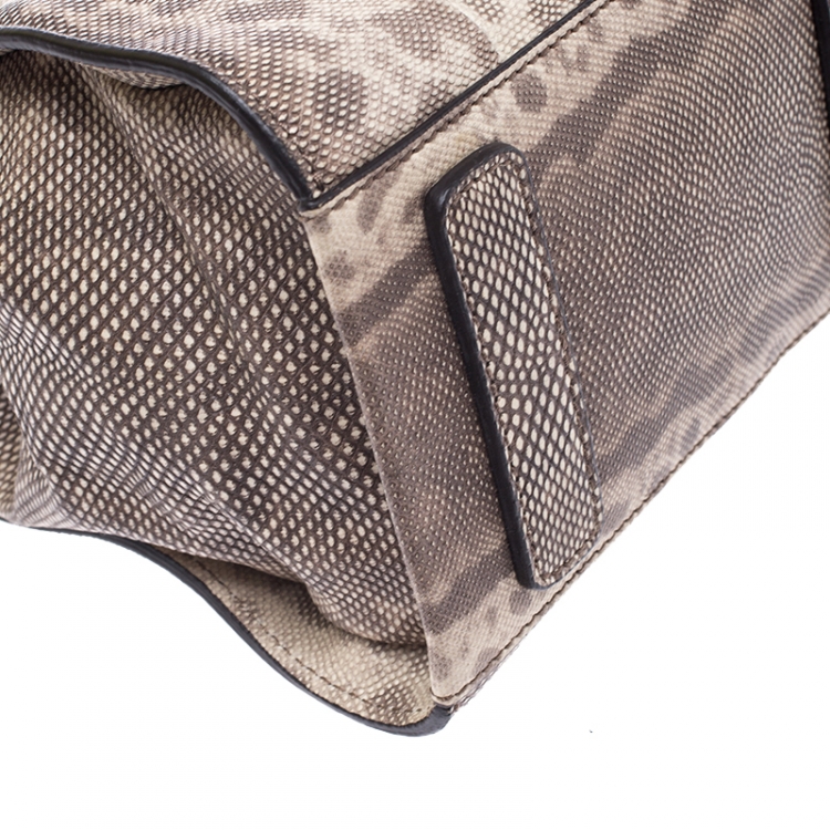 Pre Owned Zagliani Beige/Black Lizard Gatsby Tote