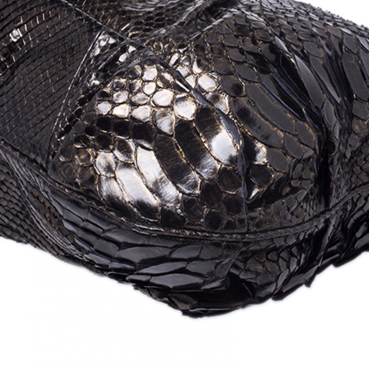 Pre Owned Zagliani Metallic Python Leather Oversized Clutch 