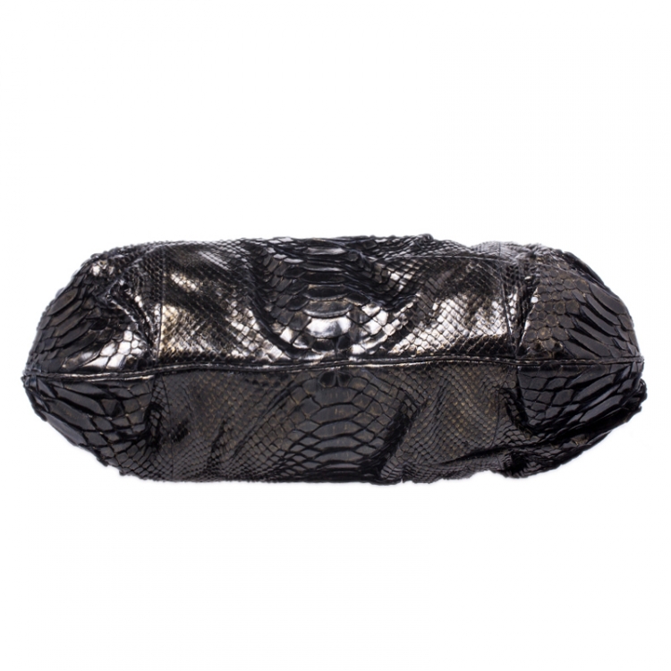 Pre Owned Zagliani Metallic Python Leather Oversized Clutch 